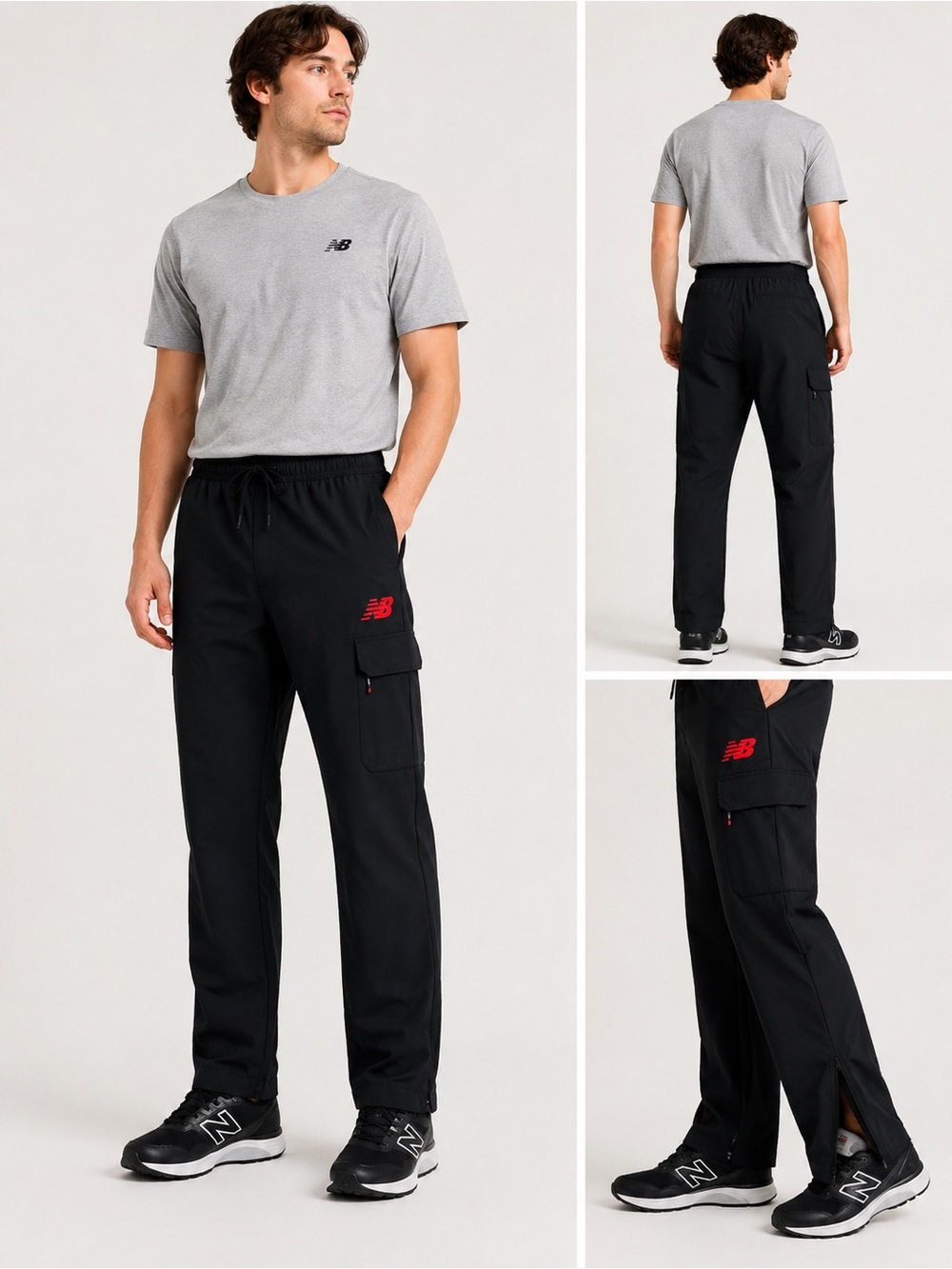 New Balance Black Cargo Athletic Pants Zip Ankle Logo Men’s Medium